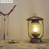 Kerosene Table Lamp - Factory Brass/Copper Finish With Tan Glass Perfect For Study Room