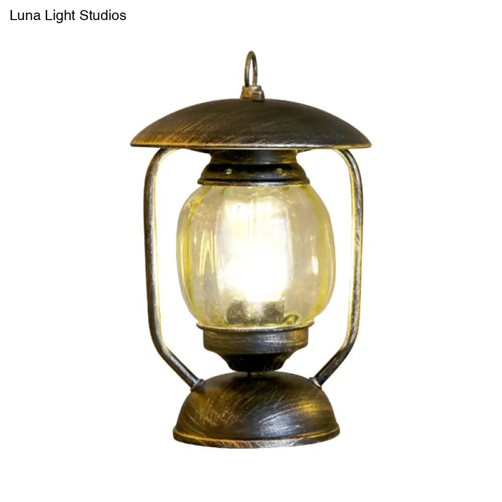 Kerosene Table Lamp - Factory Brass/Copper Finish With Tan Glass Perfect For Study Room