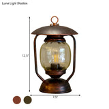 Kerosene Table Lamp - Factory Brass/Copper Finish With Tan Glass Perfect For Study Room