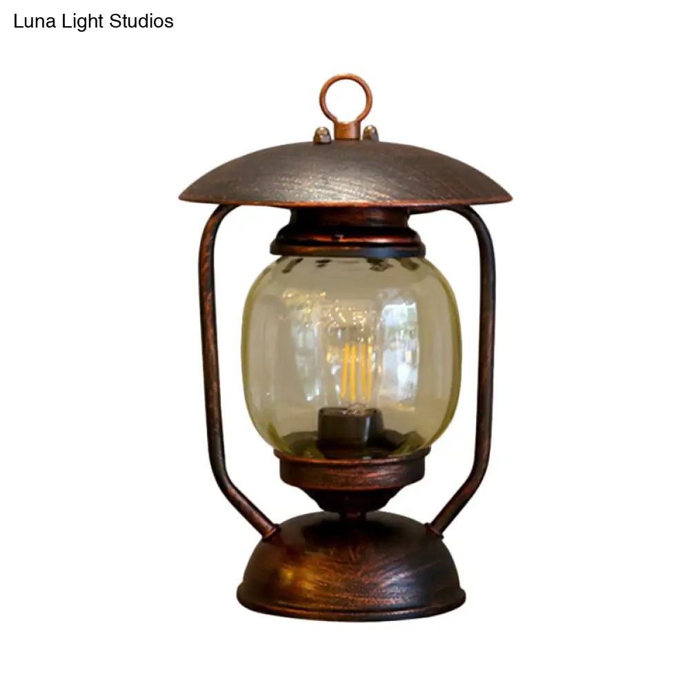 Kerosene Table Lamp - Factory Brass/Copper Finish With Tan Glass Perfect For Study Room