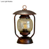 Kerosene Table Lamp - Factory Brass/Copper Finish With Tan Glass Perfect For Study Room
