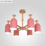 Kid Bedroom Candy Colored Goblet Chandelier - Macaron Loft Wood Hanging Light