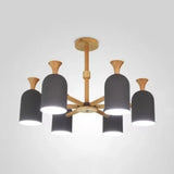 Kid Bedroom Candy Colored Goblet Chandelier - Macaron Loft Wood Hanging Light 6 / Grey