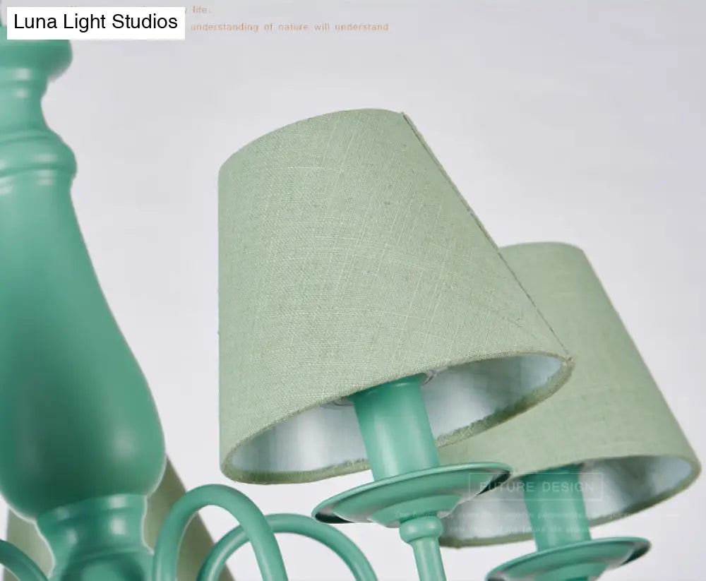 Kid Bedroom Green Macaron Loft Chandelier: Fabric Coolie Shade Pendant Light