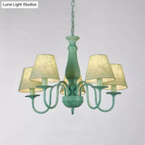 Kid Bedroom Green Macaron Loft Chandelier: Fabric Coolie Shade Pendant Light
