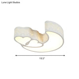 Kid Bedroom Led Flush Ceiling Lamp - Contemporary Heart & Crescent Design In White