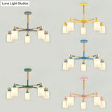 Kid Bedroom Pendant Light Fixture With 5 Bulbs - Simple Style Metal Cylinder Hanging Lights