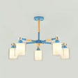 Kid Bedroom Pendant Light Fixture With 5 Bulbs - Simple Style Metal Cylinder Hanging Lights Blue