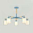 Kid Bedroom Pendant Light Fixture With 5 Bulbs - Simple Style Metal Cylinder Hanging Lights Blue
