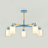 Kid Bedroom Pendant Light Fixture With 5 Bulbs - Simple Style Metal Cylinder Hanging Lights Blue