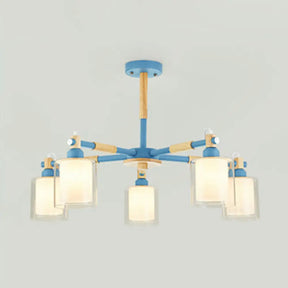 Kid Bedroom Pendant Light Fixture With 5 Bulbs - Simple Style Metal Cylinder Hanging Lights Blue