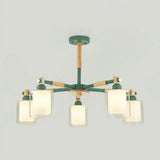 Kid Bedroom Pendant Light Fixture With 5 Bulbs - Simple Style Metal Cylinder Hanging Lights Green