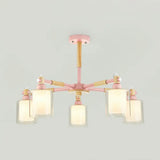 Kid Bedroom Pendant Light Fixture With 5 Bulbs - Simple Style Metal Cylinder Hanging Lights Pink