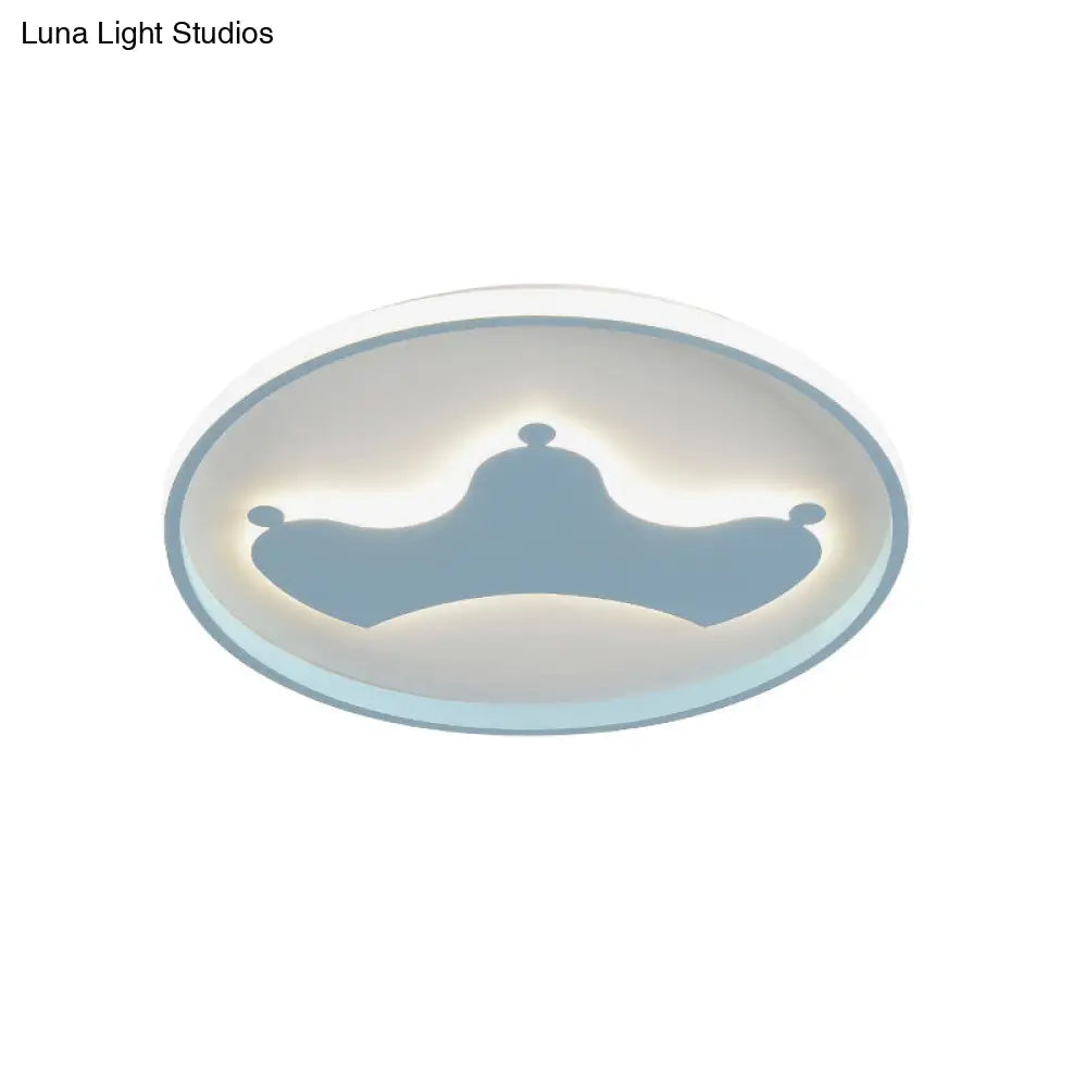 Kid Crown Led Flushmount Light In Pink/Blue - Ultra - Thin Bedroom Ceiling Fixture