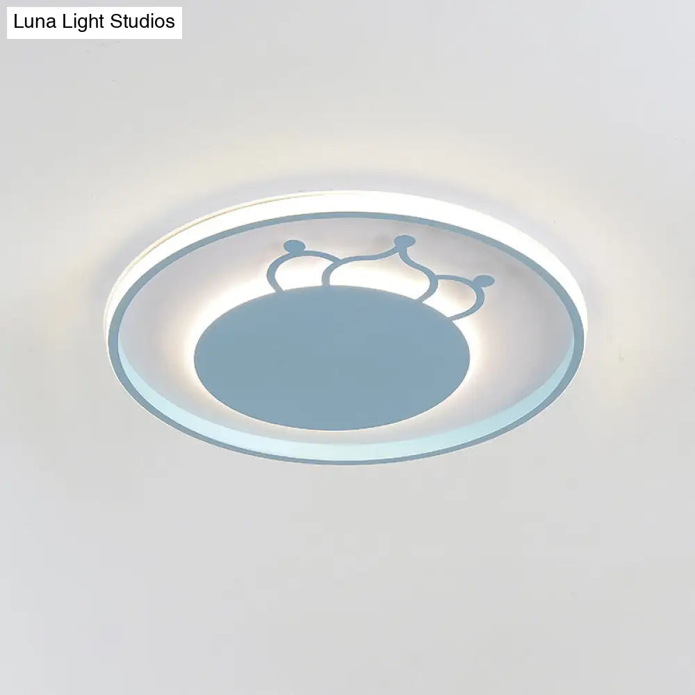 Kid Crown Led Flushmount Light In Pink/Blue - Ultra - Thin Bedroom Ceiling Fixture