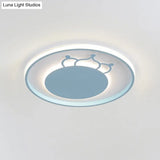 Kid Crown Led Flushmount Light In Pink/Blue - Ultra - Thin Bedroom Ceiling Fixture