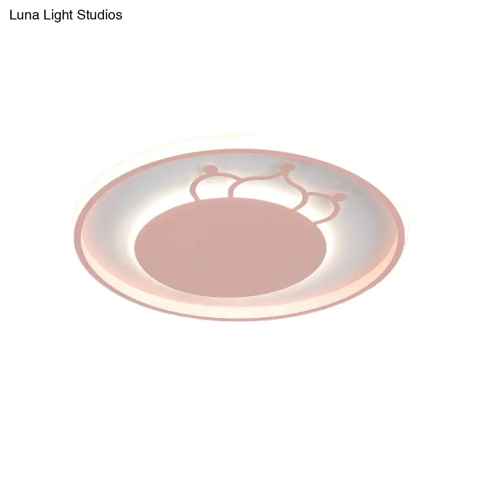 Kid Crown Led Flushmount Light In Pink/Blue - Ultra - Thin Bedroom Ceiling Fixture