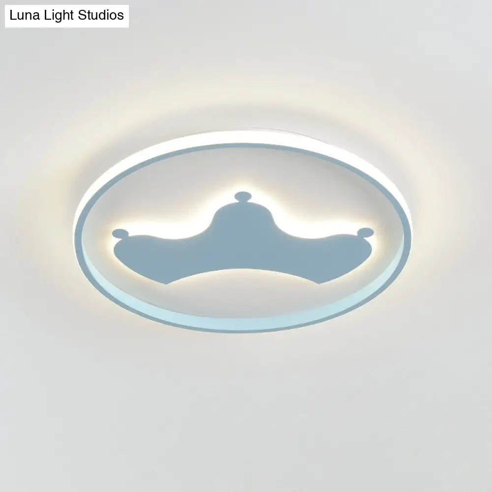 Kid Crown Led Flushmount Light In Pink/Blue - Ultra - Thin Bedroom Ceiling Fixture