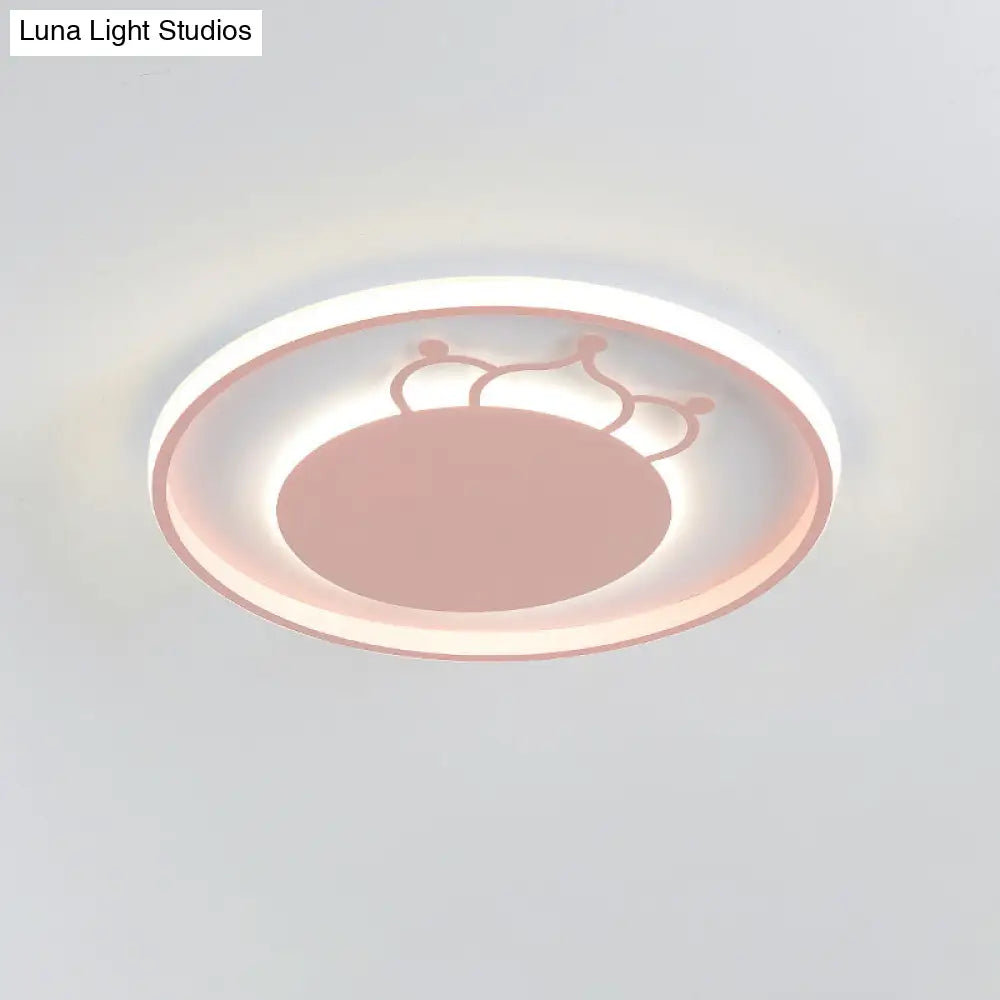 Kid Crown Led Flushmount Light In Pink/Blue - Ultra - Thin Bedroom Ceiling Fixture
