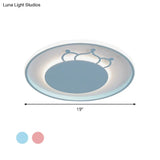 Kid Crown Led Flushmount Light In Pink/Blue - Ultra - Thin Bedroom Ceiling Fixture