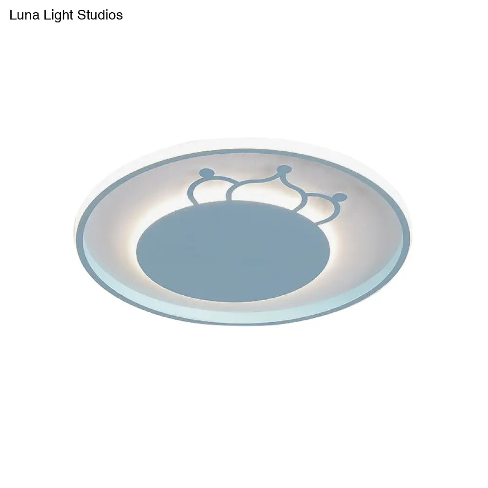 Kid Crown Led Flushmount Light In Pink/Blue - Ultra - Thin Bedroom Ceiling Fixture