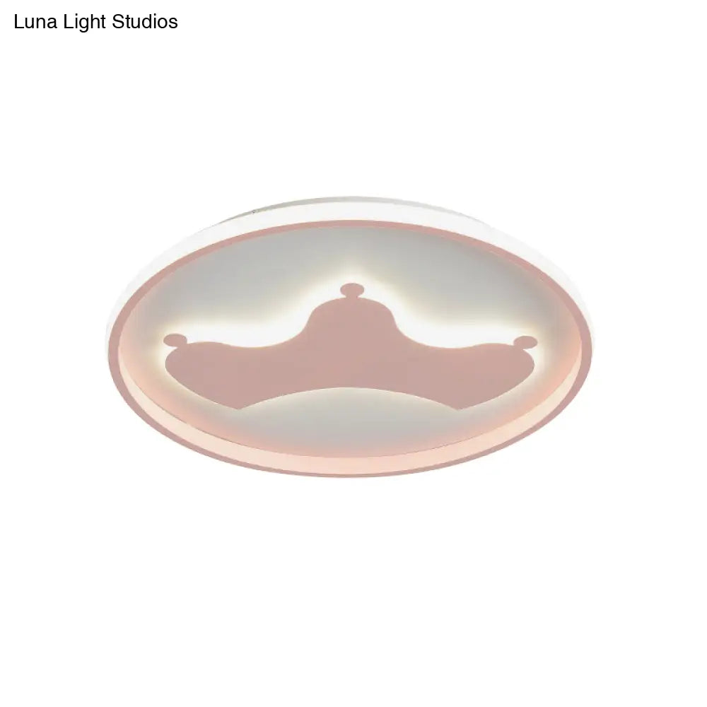 Kid Crown Led Flushmount Light In Pink/Blue - Ultra - Thin Bedroom Ceiling Fixture