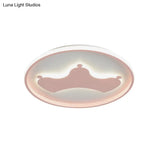 Kid Crown Led Flushmount Light In Pink/Blue - Ultra - Thin Bedroom Ceiling Fixture
