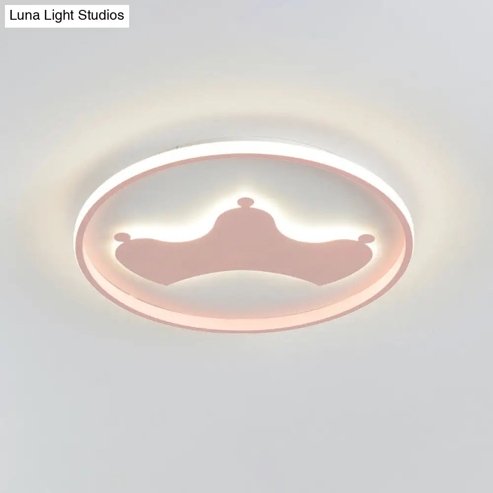 Kid Crown Led Flushmount Light In Pink/Blue - Ultra - Thin Bedroom Ceiling Fixture