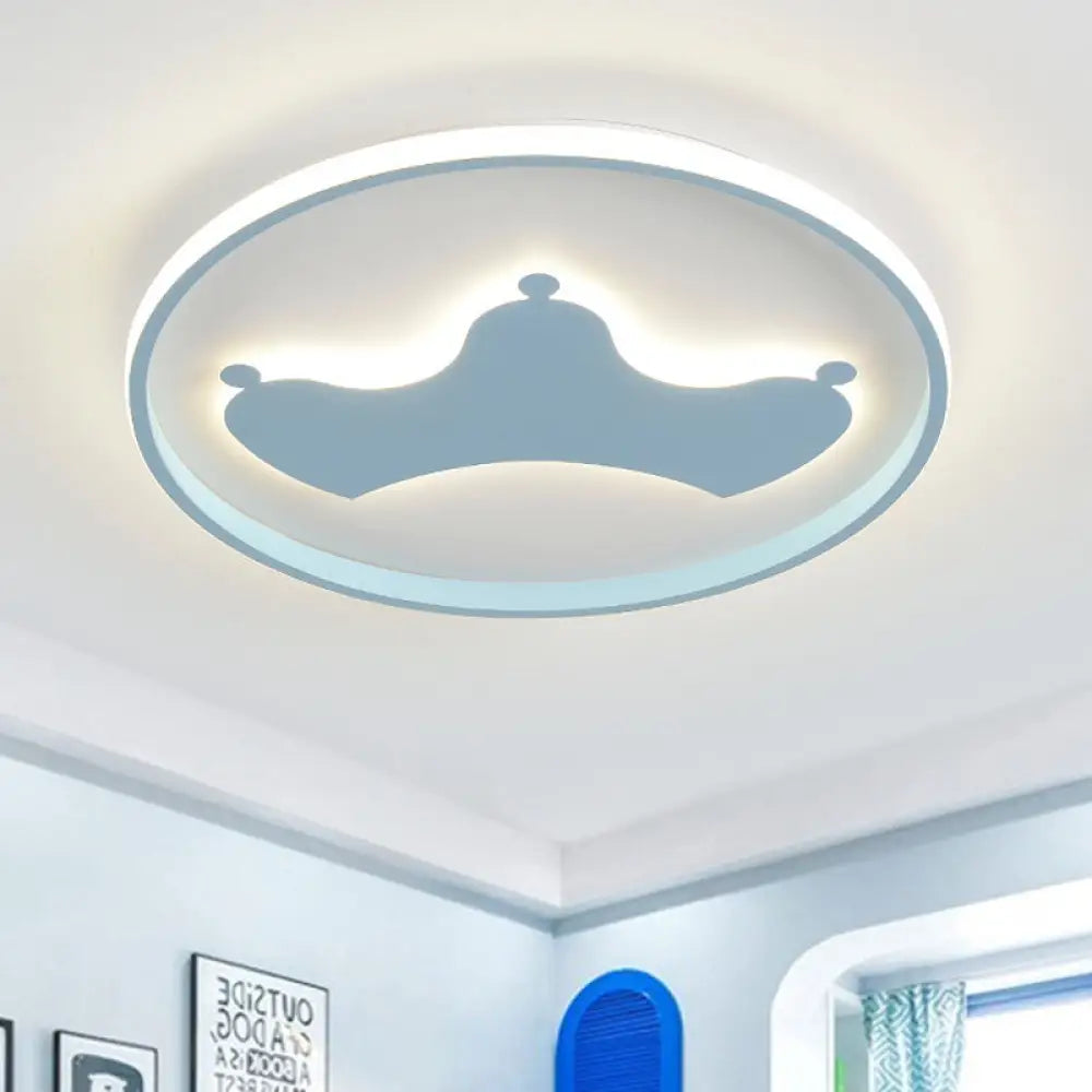Kid Crown Led Flushmount Light In Pink/Blue - Ultra - Thin Bedroom Ceiling Fixture Blue / A