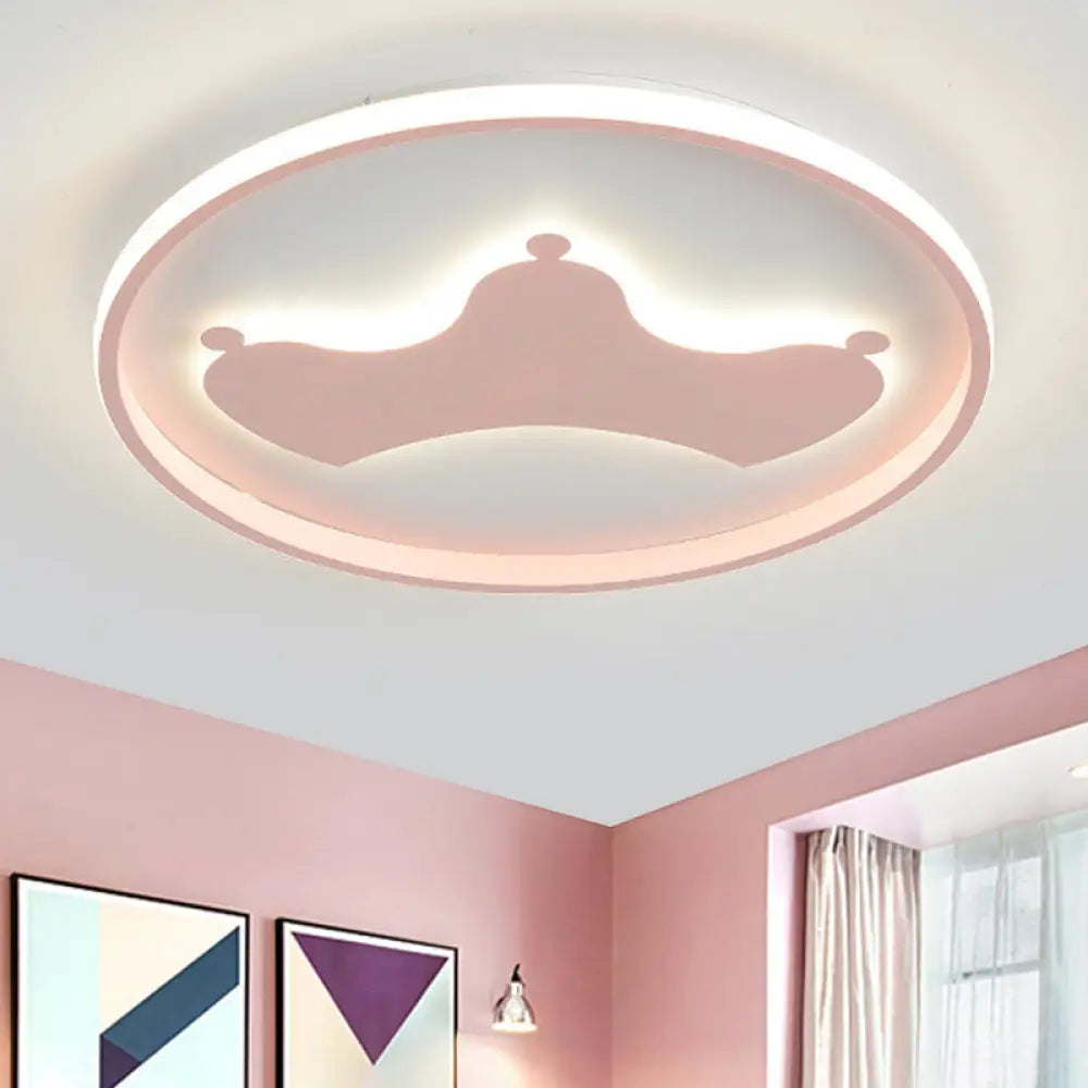 Kid Crown Led Flushmount Light In Pink/Blue - Ultra - Thin Bedroom Ceiling Fixture Pink / A