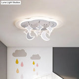 Kid-Friendly Acrylic Cloudy Led Flush Ceiling Light With Dangling Moon And Star - Warm/White Glow