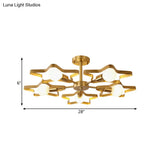 Kid Gold Pentagram Semi Flush Ceiling Light With Metal Frame - 3/4/5 - Head Flushmount