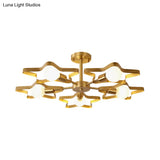 Kid Gold Pentagram Semi Flush Ceiling Light With Metal Frame - 3/4/5 - Head Flushmount