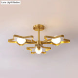 Kid Gold Pentagram Semi Flush Ceiling Light With Metal Frame - 3/4/5 - Head Flushmount