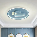 Kid Led Flush Mount Lamp: Vibrant Circle And Loving Heart Ceiling Fixture With Acrylic Shade