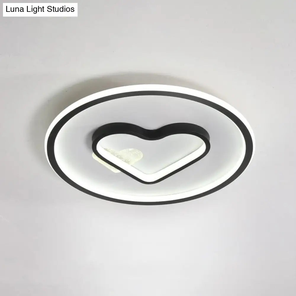 Kid Led Flush Mount Lamp: Vibrant Circle And Loving Heart Ceiling Fixture With Acrylic Shade
