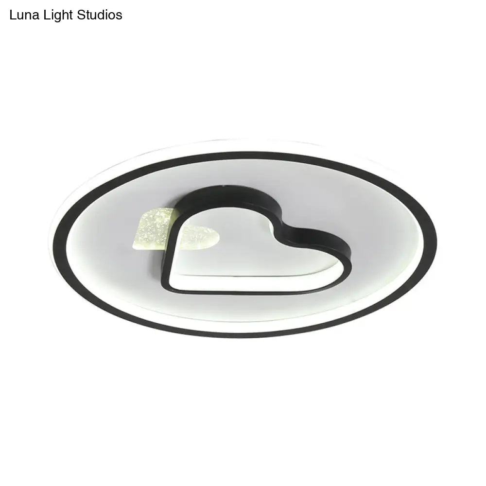 Kid Led Flush Mount Lamp: Vibrant Circle And Loving Heart Ceiling Fixture With Acrylic Shade