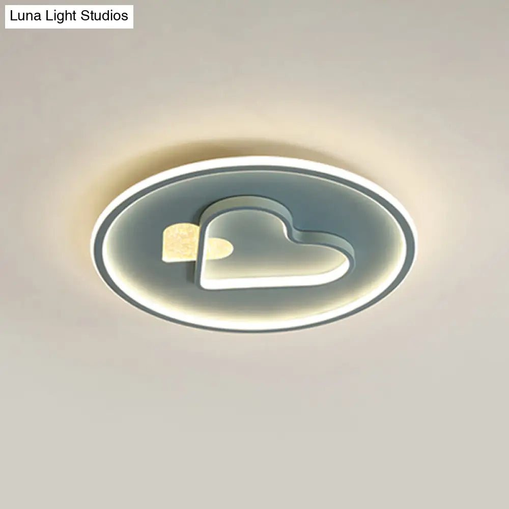 Kid Led Flush Mount Lamp: Vibrant Circle And Loving Heart Ceiling Fixture With Acrylic Shade