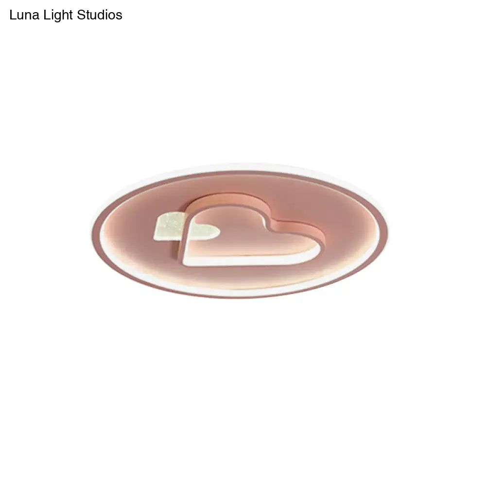 Kid Led Flush Mount Lamp: Vibrant Circle And Loving Heart Ceiling Fixture With Acrylic Shade