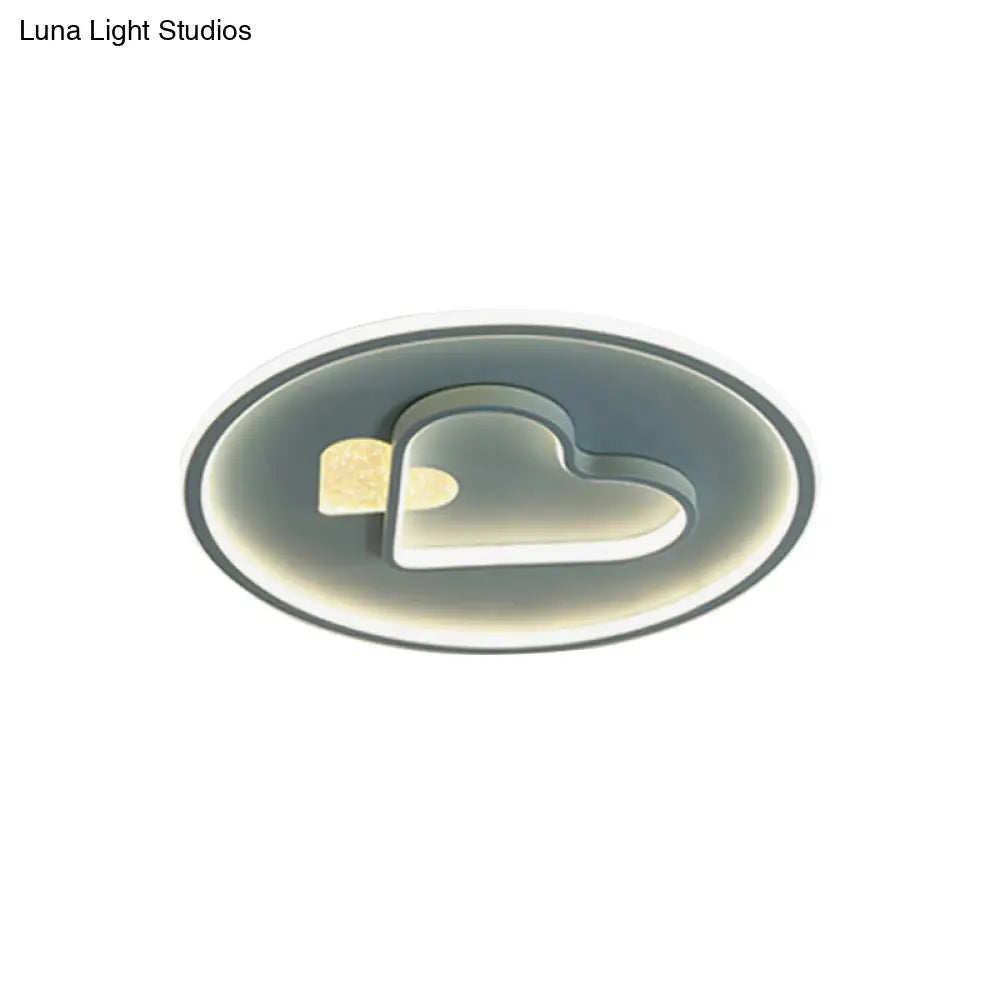 Kid Led Flush Mount Lamp: Vibrant Circle And Loving Heart Ceiling Fixture With Acrylic Shade