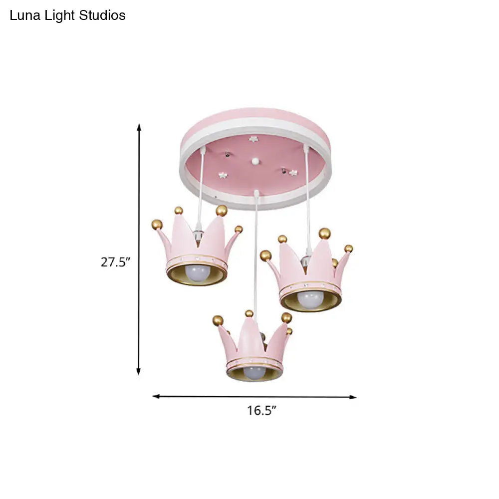 Kids 3 - Light Pink Led Flush Ceiling Lamp With Acrylic Loop Shape And Crown Draping Shade