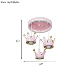 Kids 3 - Light Pink Led Flush Ceiling Lamp With Acrylic Loop Shape And Crown Draping Shade
