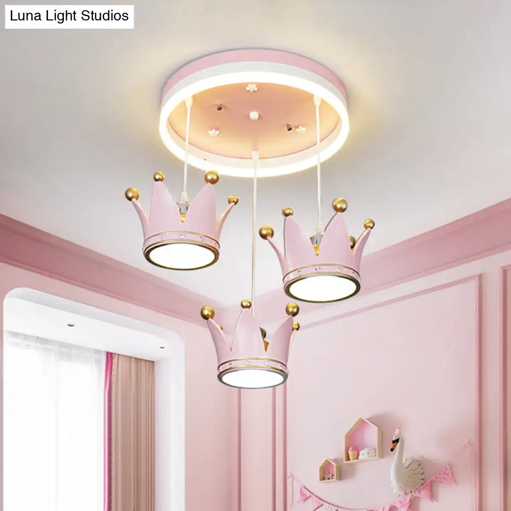 Kids 3 - Light Pink Led Flush Ceiling Lamp With Acrylic Loop Shape And Crown Draping Shade