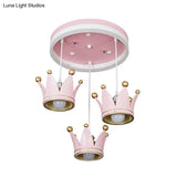 Kids 3 - Light Pink Led Flush Ceiling Lamp With Acrylic Loop Shape And Crown Draping Shade
