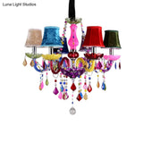 Kids 6-Light Glass Chandelier: Multi-Colored With Crystal Beads - Ideal For Kindergarten