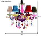 Kids 6-Light Glass Chandelier: Multi-Colored With Crystal Beads - Ideal For Kindergarten
