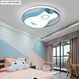 Kids Acrylic Led Bedroom Flush Light With Metal Ring In Warm/White Blue Shade 16’/19.5’ W