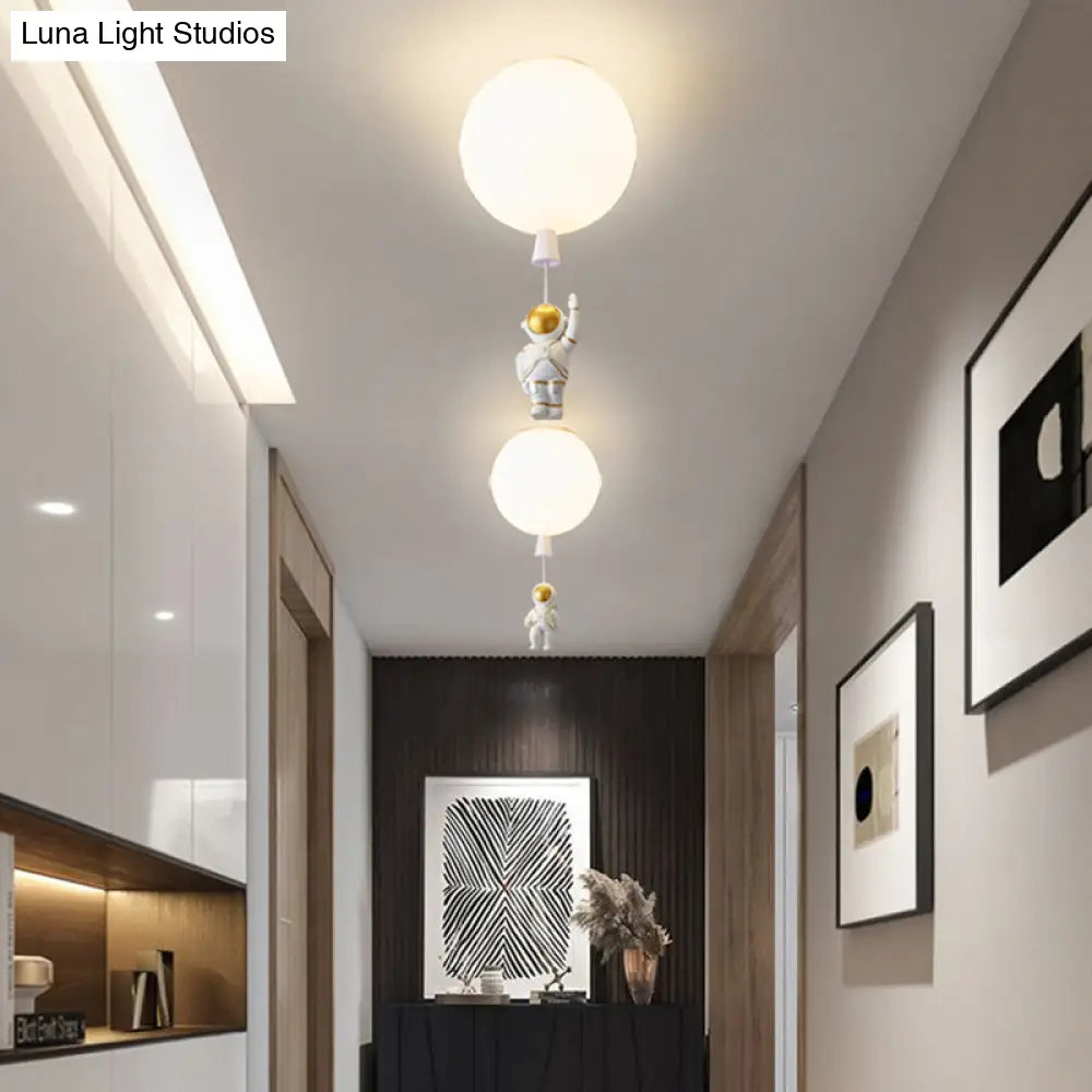 Kids Astronaut And Balloon Ceiling Light – White 1 - Bulb Flush Mount With Acrylic Shade