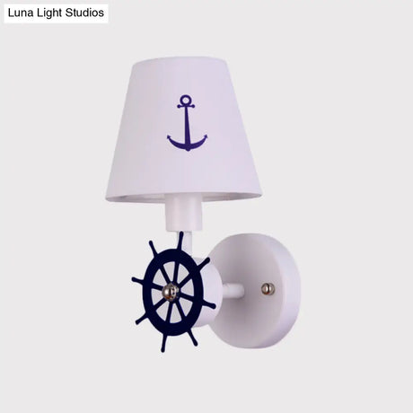 Kids Bedchamber Wall Sconce With White Fabric Shade And Single Bulb