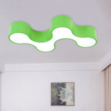 Kid’s Bedroom Acrylic Geometric Cartoon Led Flushmount Light In Green/Yellow/Blue Green